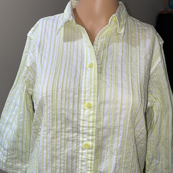 Columbia Cotton Button Down Shirt Green & White Striped Size Medium - Picture 3 of 8
